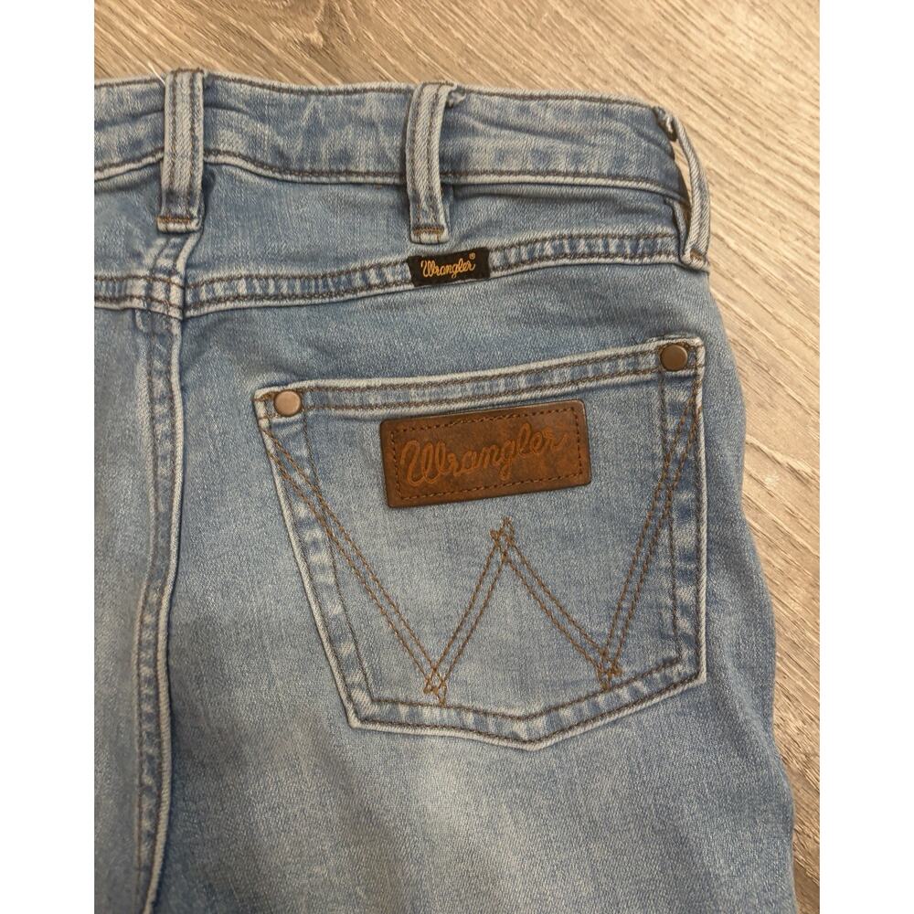 Wrangler Retro High Rise Trouser Jeans Womens Tag 27x34 Blue Flare Raw Hem - Picture 4 of 6